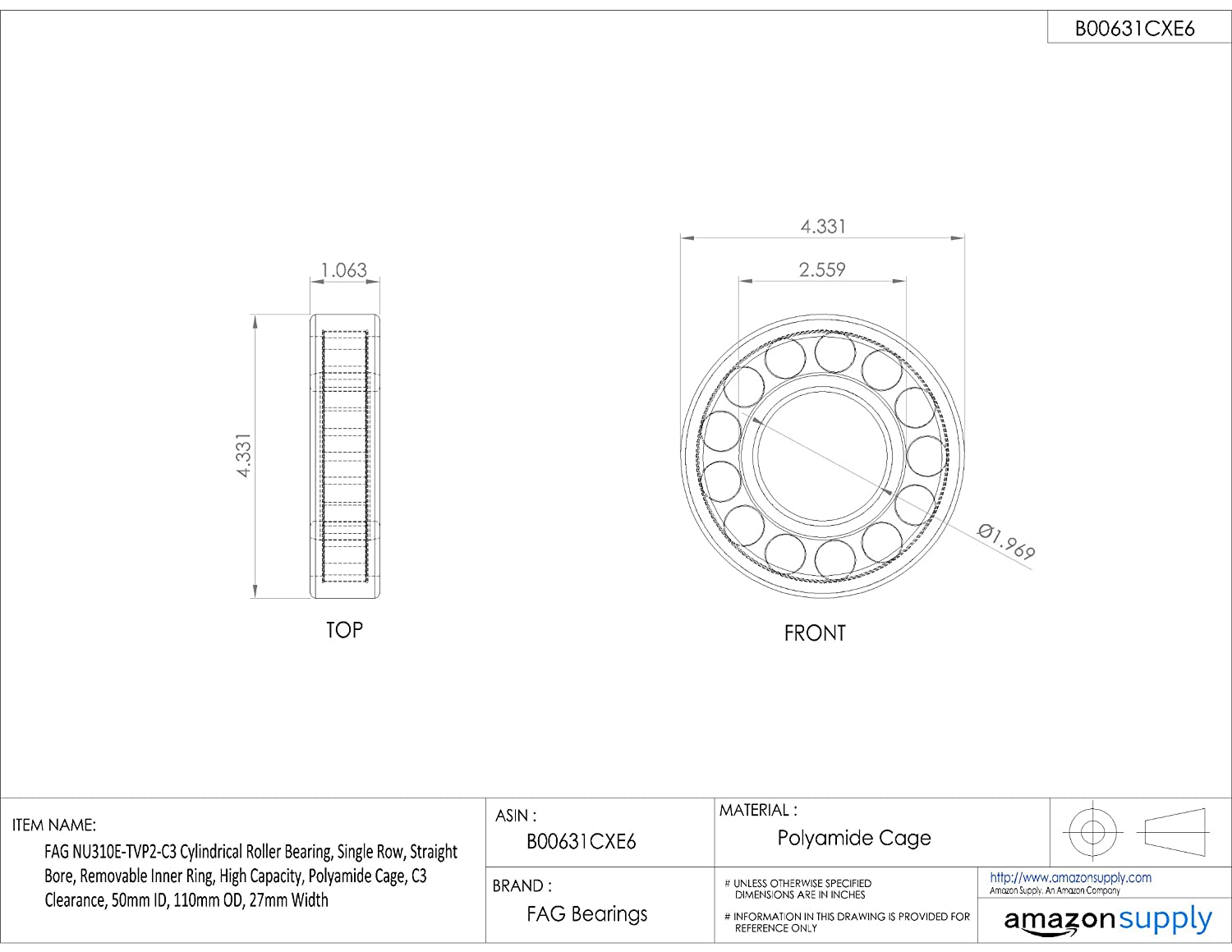 $36 FAG NU310E-TVP2-C3 Cylindrical Roller Bearing