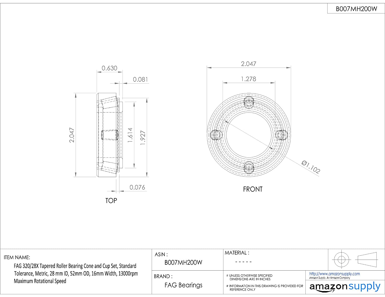 $22 FAG 320/28X Tapered Roller Bearing