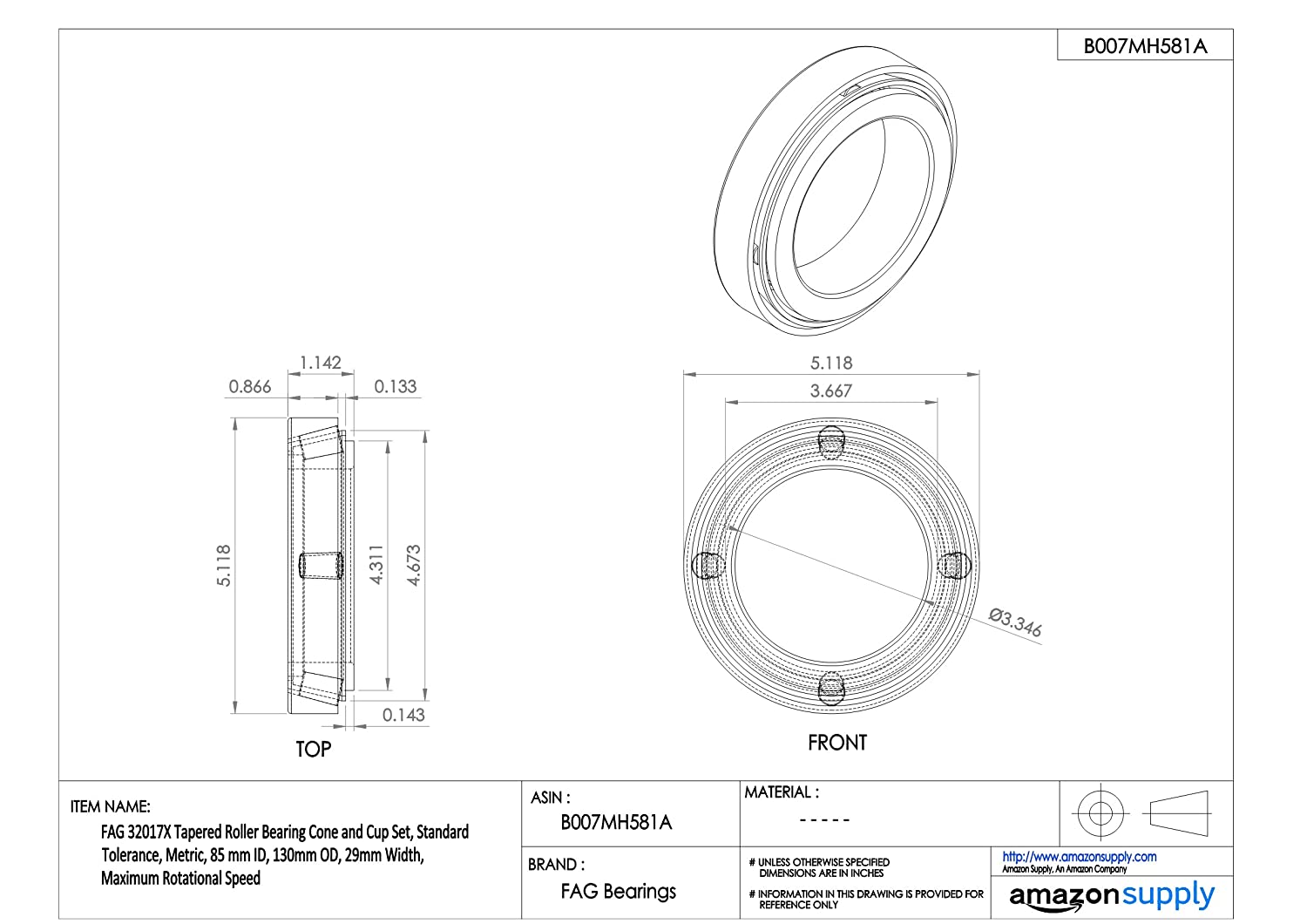  FAG 32017X Tapered Roller Bearing 